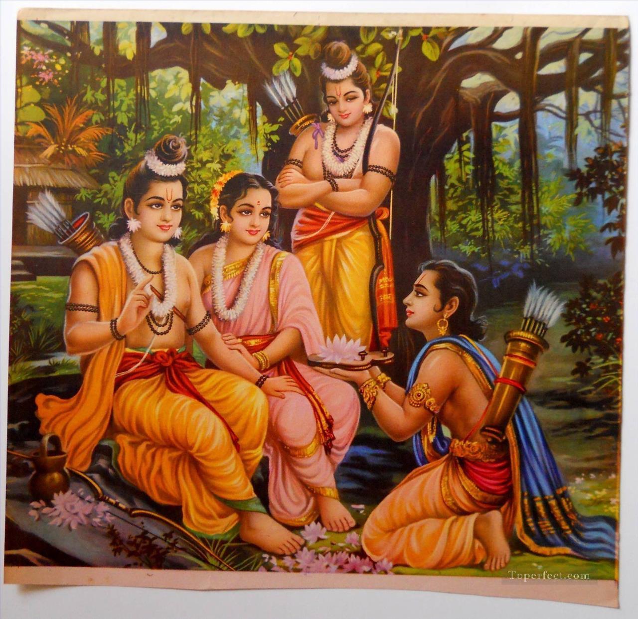 Ram with his Wife Sita and Brothers Laxman and Bharat from India Oil Paintings